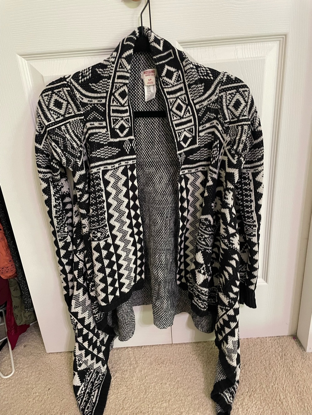 Mossimo Black & White Geometric Open-Front Women's Sweater Cardigan
